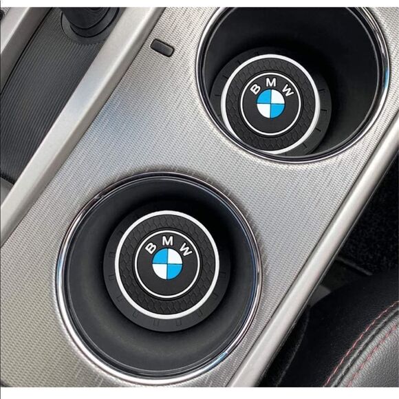 BMW cup Coasters in black with logo. Set of 2 NWT - Picture 4 of 9